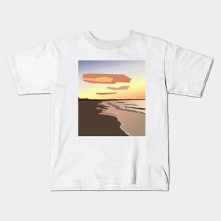 Side view of cartoon sunset and sandy seashore. Kids T-Shirt